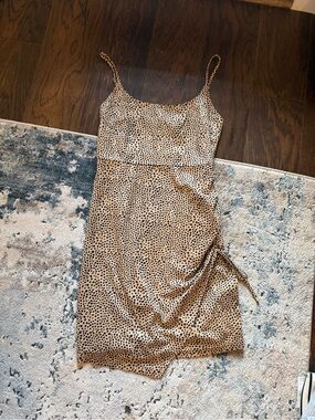 Gianni Bini Beige Mini Slip Dress with Black Spot Print
